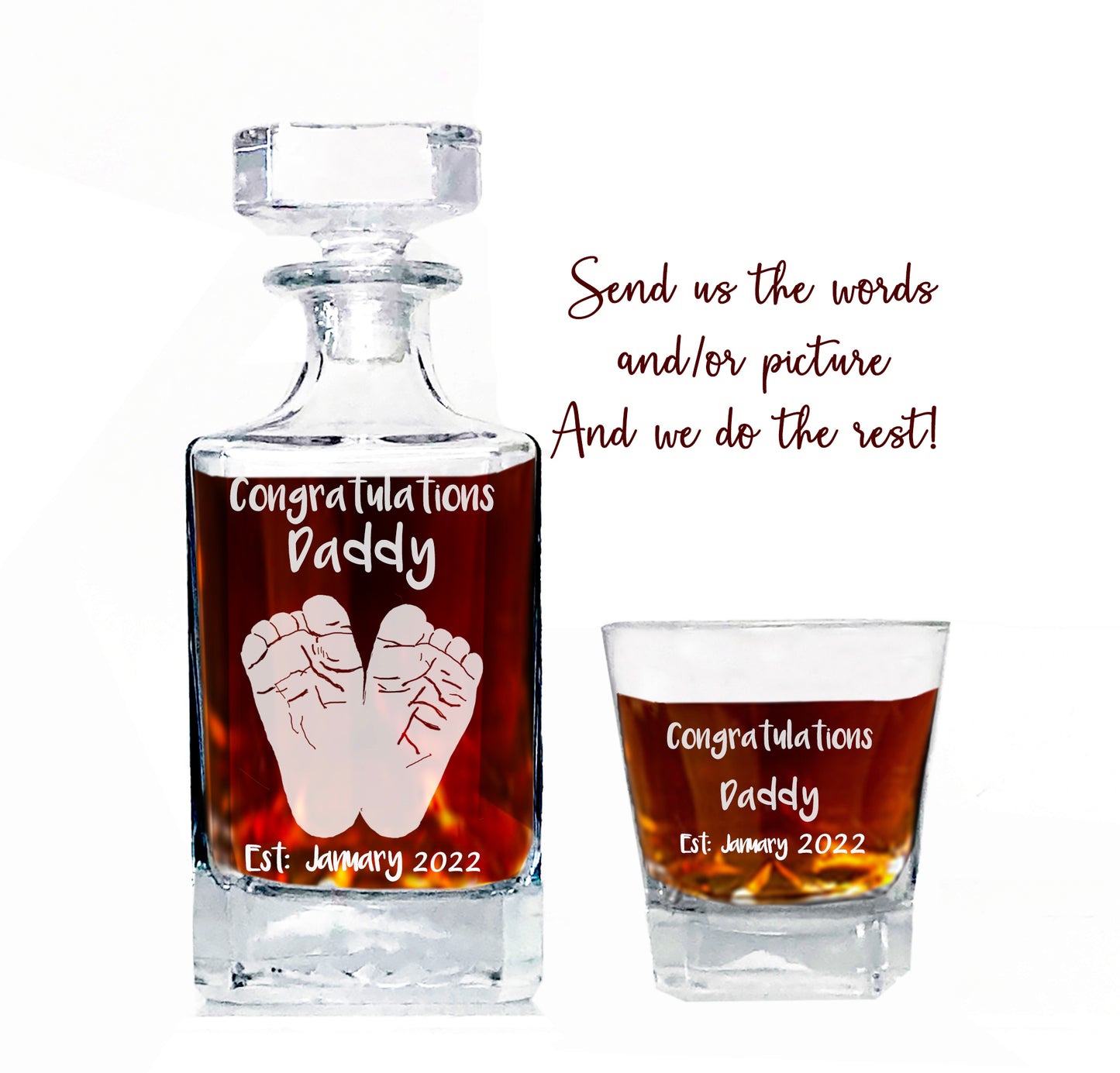 Custom Laser engraved whiskey decanter set