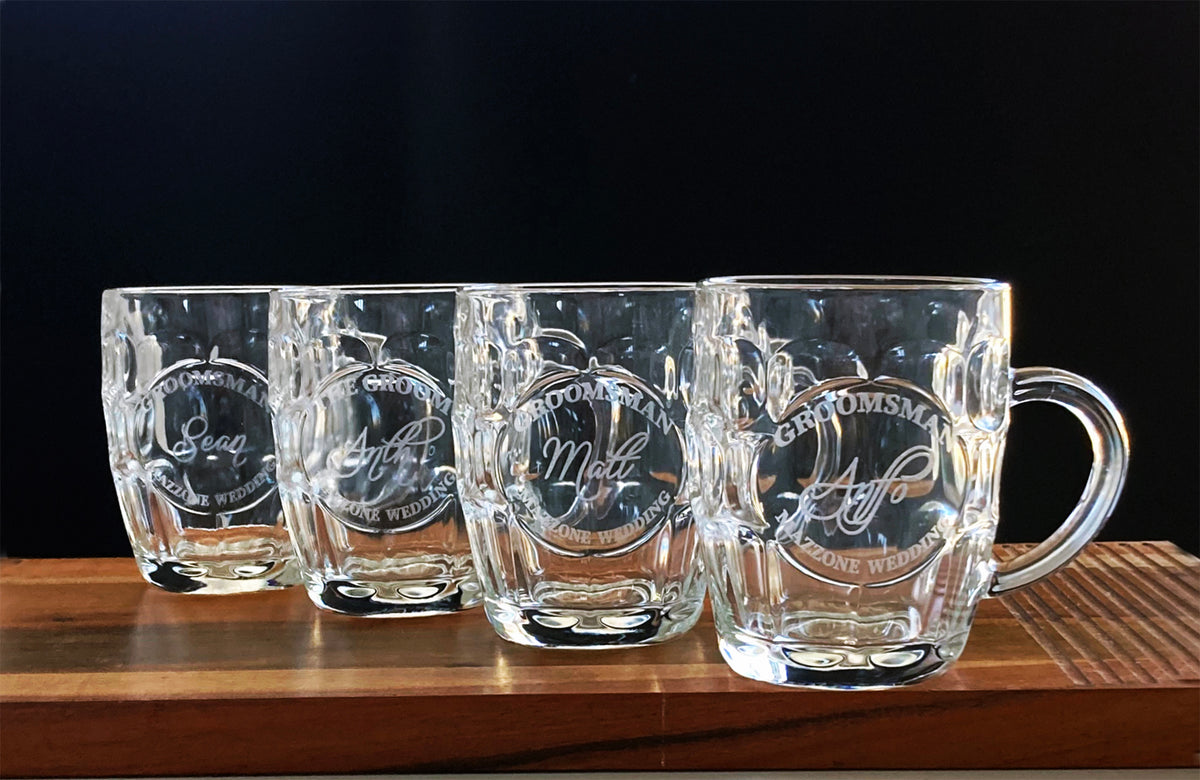 Custom Engraved Dimple Beer Glasses.