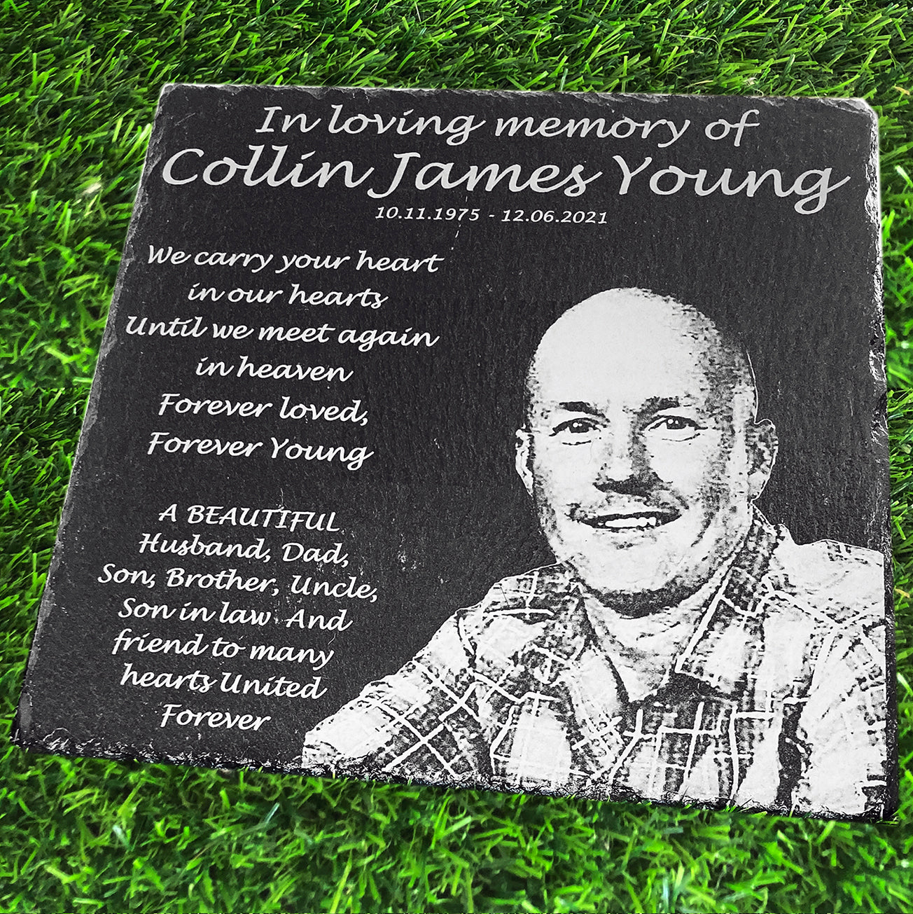 Human Memorial LARGE SIZES, Laser Engraved Photo Memorial. Inside, Outdoor and Gardening.